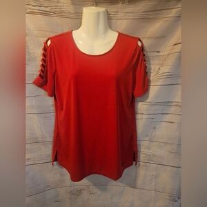 Michael Kors Red Cutout Shoulder Short Sleeve Top Women’s Size M